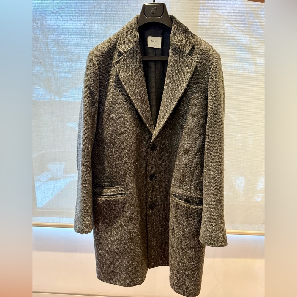 Billy Reid Charles/Astor Coat Wool Overcoat L Herringbone Gray, ITALY